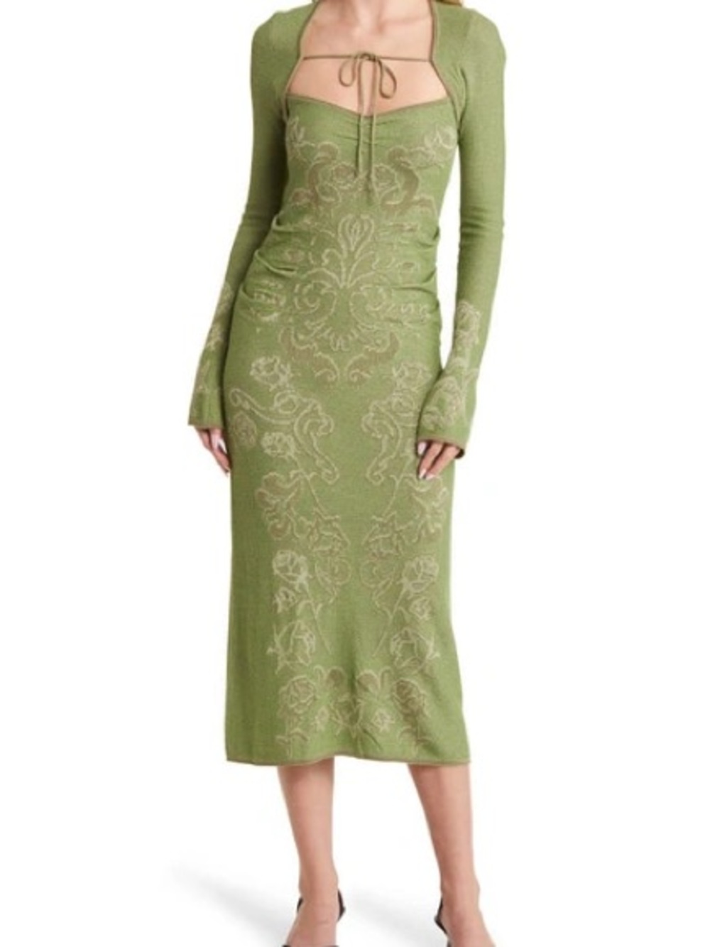House of Sunny Long Sleeve Tie-Neck Midi Dress - Picture 1 of 1